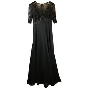 Dusk Collection by Sheila Yen Black Beaded Mesh Maxi Dress Whimsigoth Goth 90s